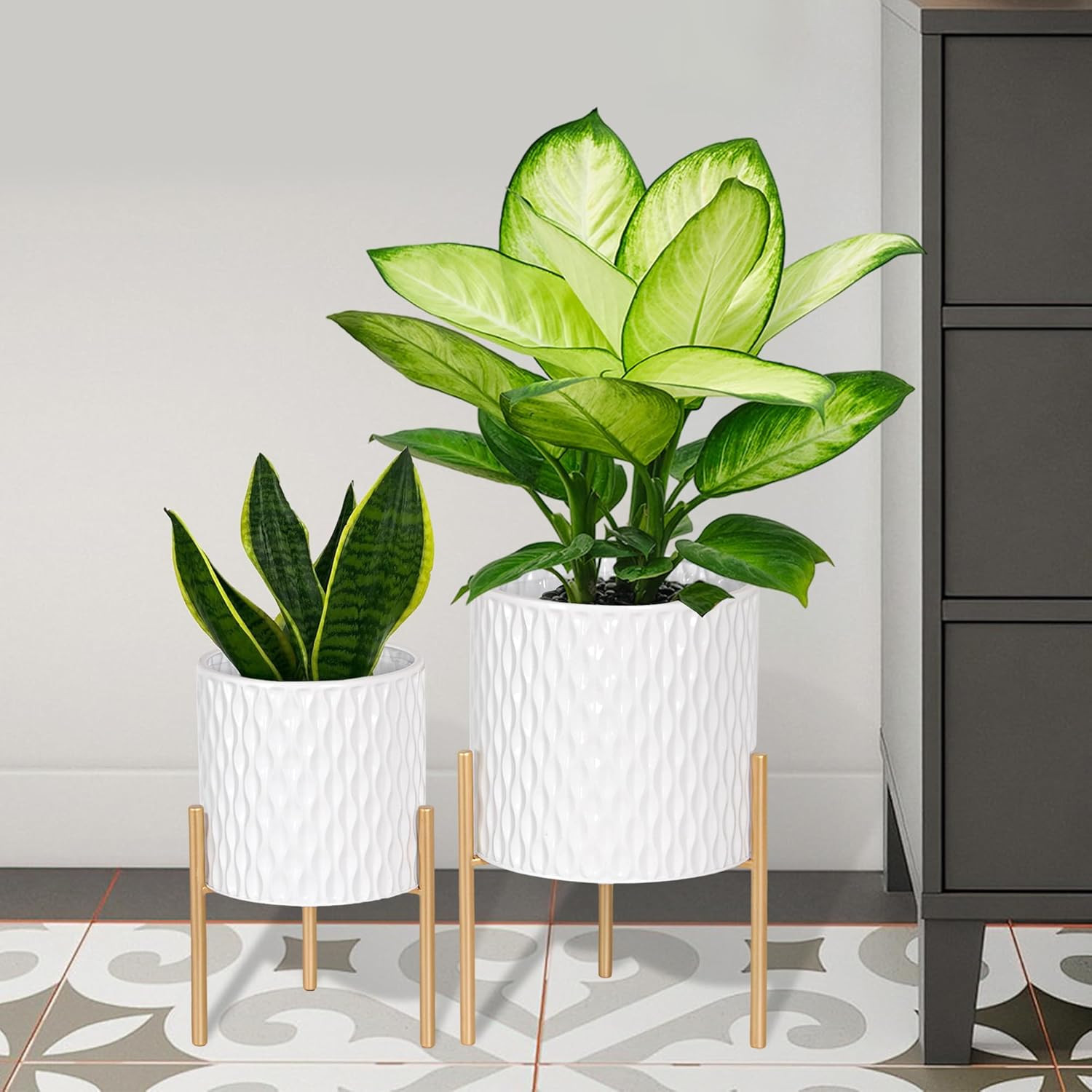 ARNIS Plants Pots with Stand, Indoor Planter Pots, Unique Mid Century Decorative Metal Flower Pot... | Amazon (US)