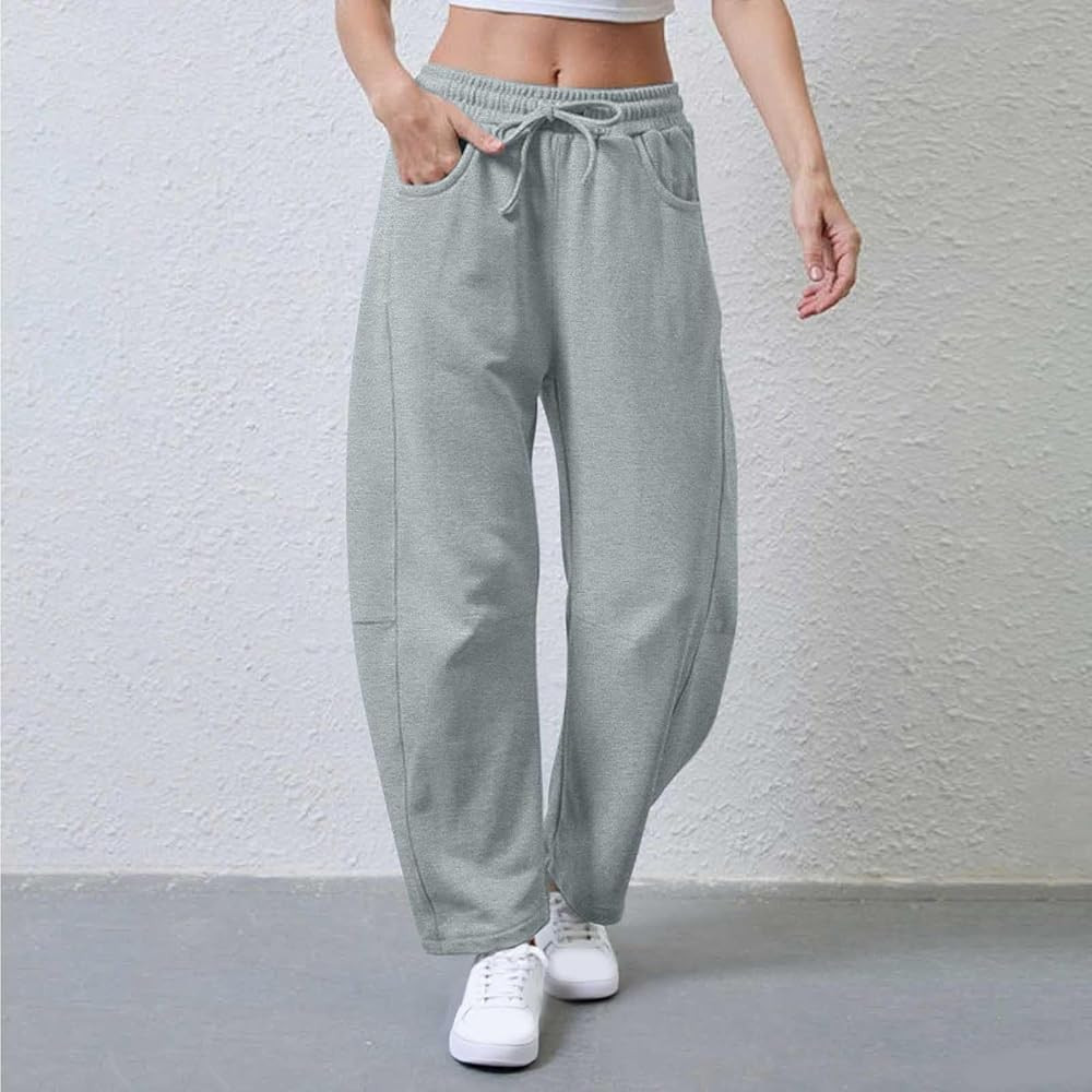 Women's Barrel Wide Leg Sweatpant Drawstring Elastic Waist Casual Pants Baggy Lounge Pants with Pockets Cotton Trouse | Amazon (CA)