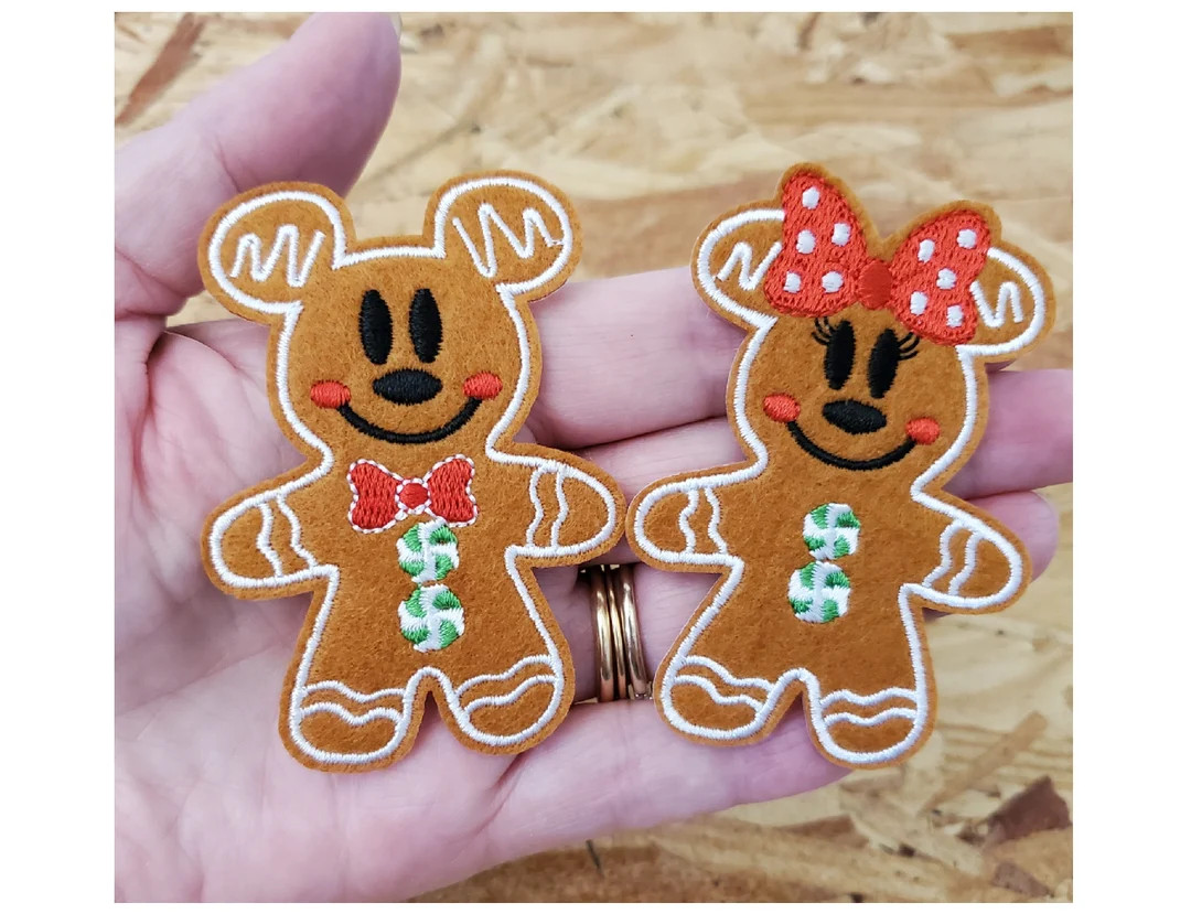 Mickey Minnie Gingerbread Set - Cookie  - Christmas - Holiday - Embroidered Iron On Applique Patc... | Etsy (US)