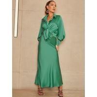 Chi Chi London Satin Slip Maxi Skirt - Green | Very (UK)