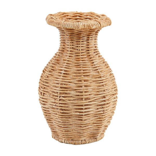 Mud Pie Flared Resin Basket Weave Vase in Tan | Mud Pie