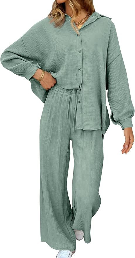 AUTOMET Womens 2 Piece 2024 Spring Clothes Fashion Outfits Two Piece Matching Wide Leg Palazzo Pa... | Amazon (US)