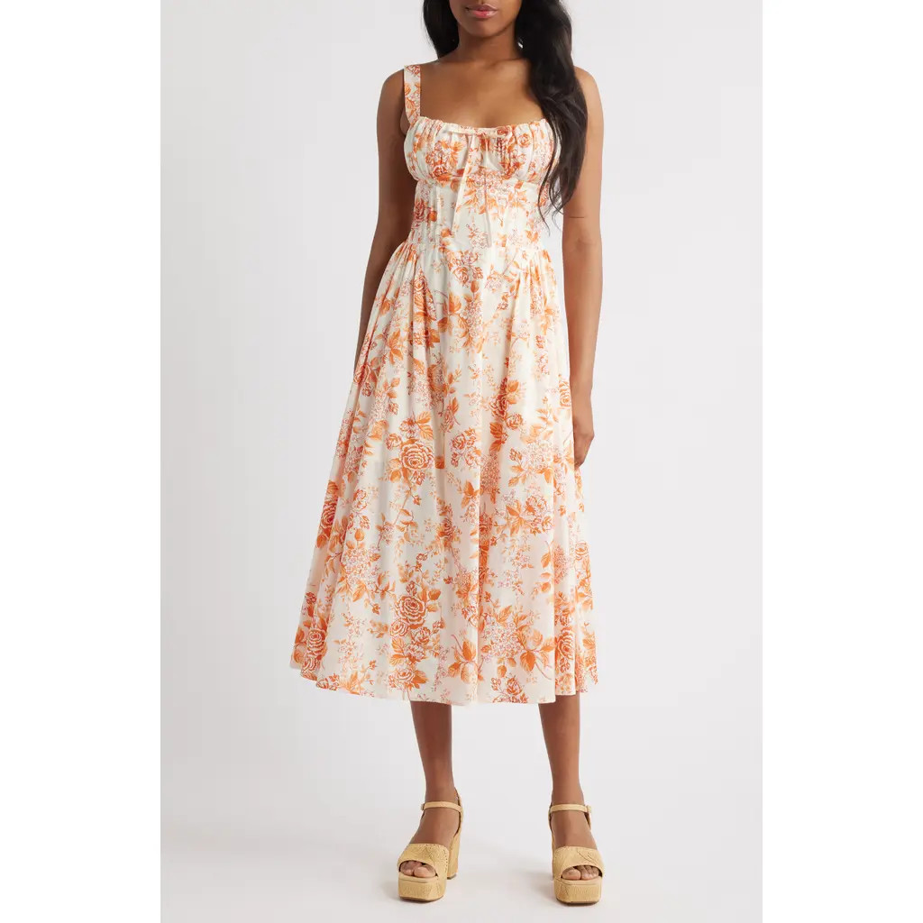 MOON RIVER Floral Print Sleeveless Maxi Dress in Orange Multi at Nordstrom Rack, Size Medium | Nordstrom Rack