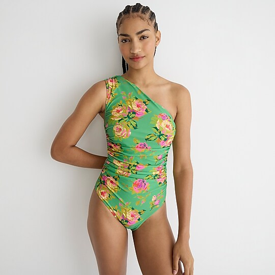 Ruched one-shoulder one-piece in rose garden | J. Crew US