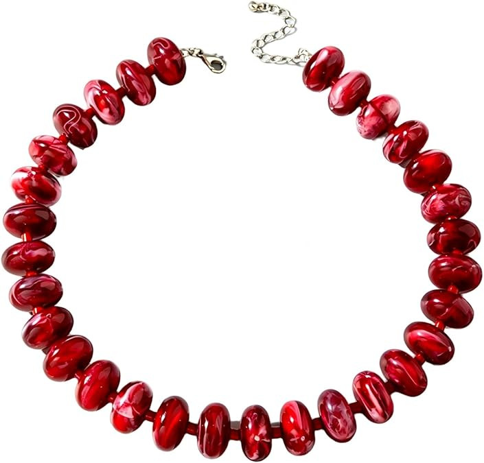 Fuqimanman2020 Resin Chunky Beaded Choker Necklace Boho Acrylic Flat Round Bead Necklace Summer B... | Amazon (US)