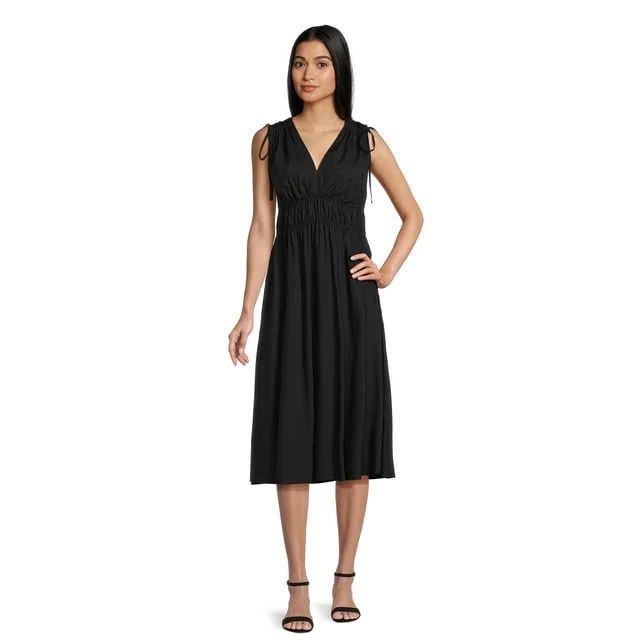 Time and Tru Women's V Neck Smocked Midi Dress, Sizes XS-XXL | Walmart (US)