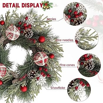 Zhemobang 20 Inch Christmas Wreath for Front Door, Artificial Christmas Door Wreath with Pine Nee... | Amazon (US)