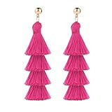 BaubleStar Tassel Earrings Handmade Tiered Thread Tassel Dangle Earrings, Multi Colors | Amazon (US)