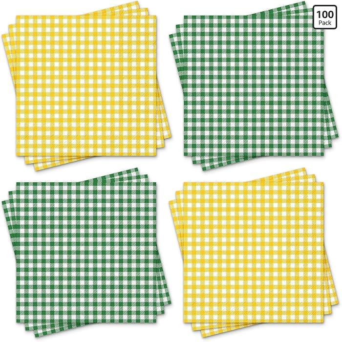 Whaline 100 Pcs Yellow Green Plaid Paper Napkins Luncheon Napkin Golf Themed Let's Par-tee Desser... | Amazon (US)