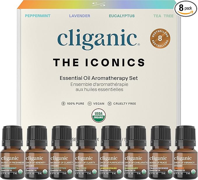 Cliganic Organic Aromatherapy Essential Oils Gift Set (Top 8 - The Iconics), 100% Pure - Peppermi... | Amazon (US)