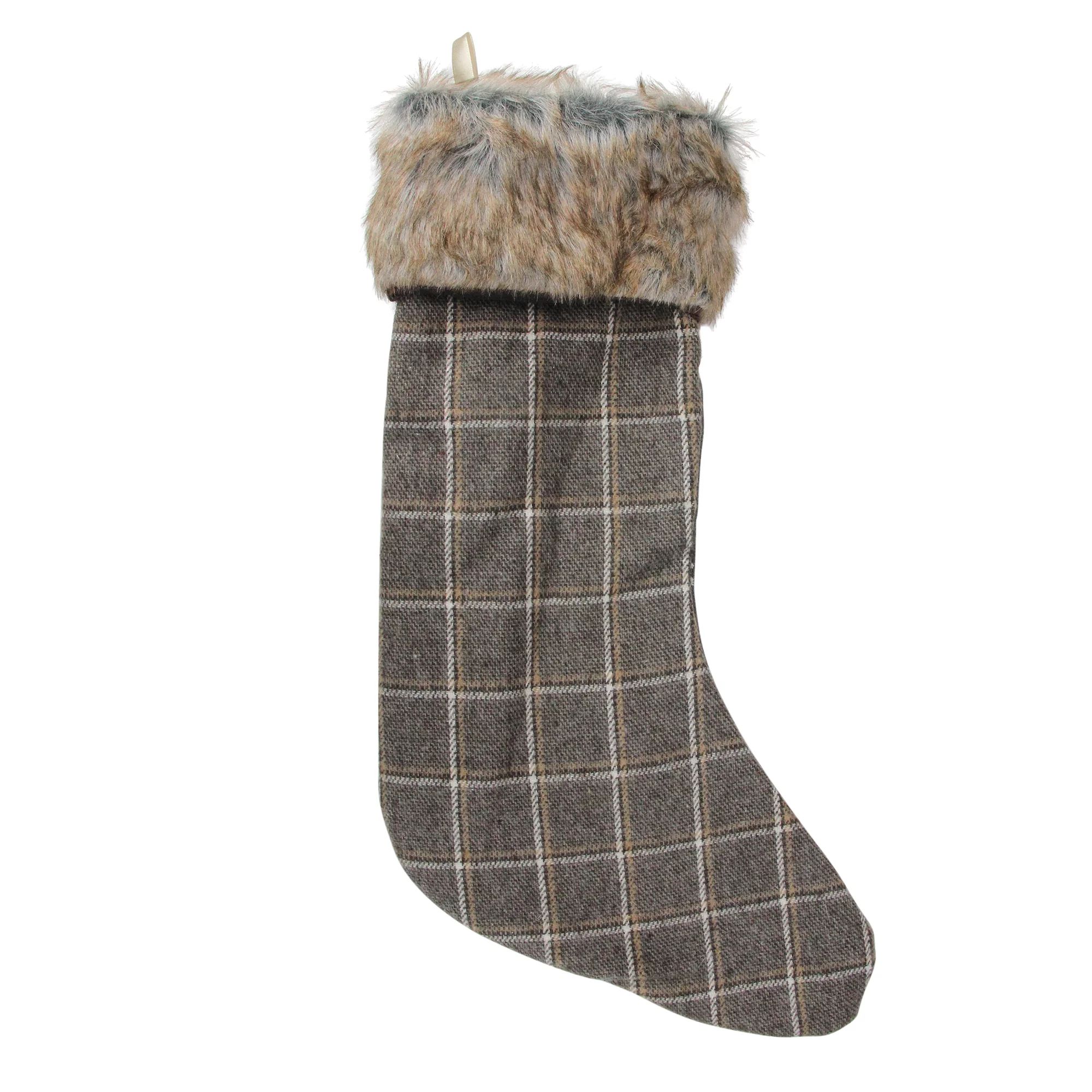 Northlight 17.5" Gray and Brown Plaid Christmas Stocking with Cuff | Walmart (US)