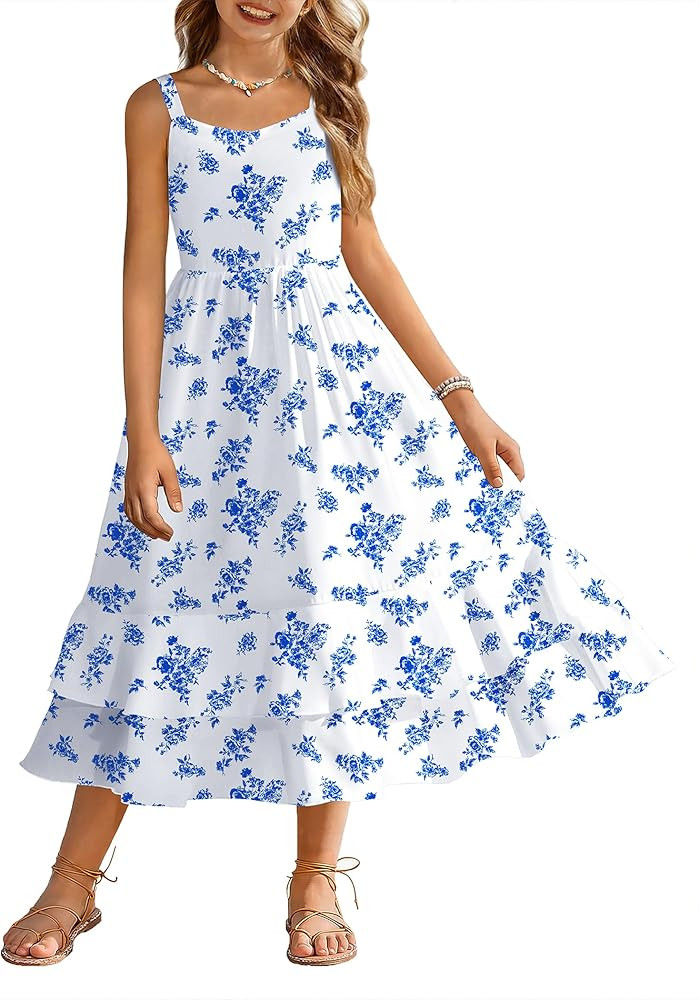 Arshiner Girls Cami Summer Dress Casual Sleeveless Sundress with Pockets for 5-14 Y | Amazon (US)