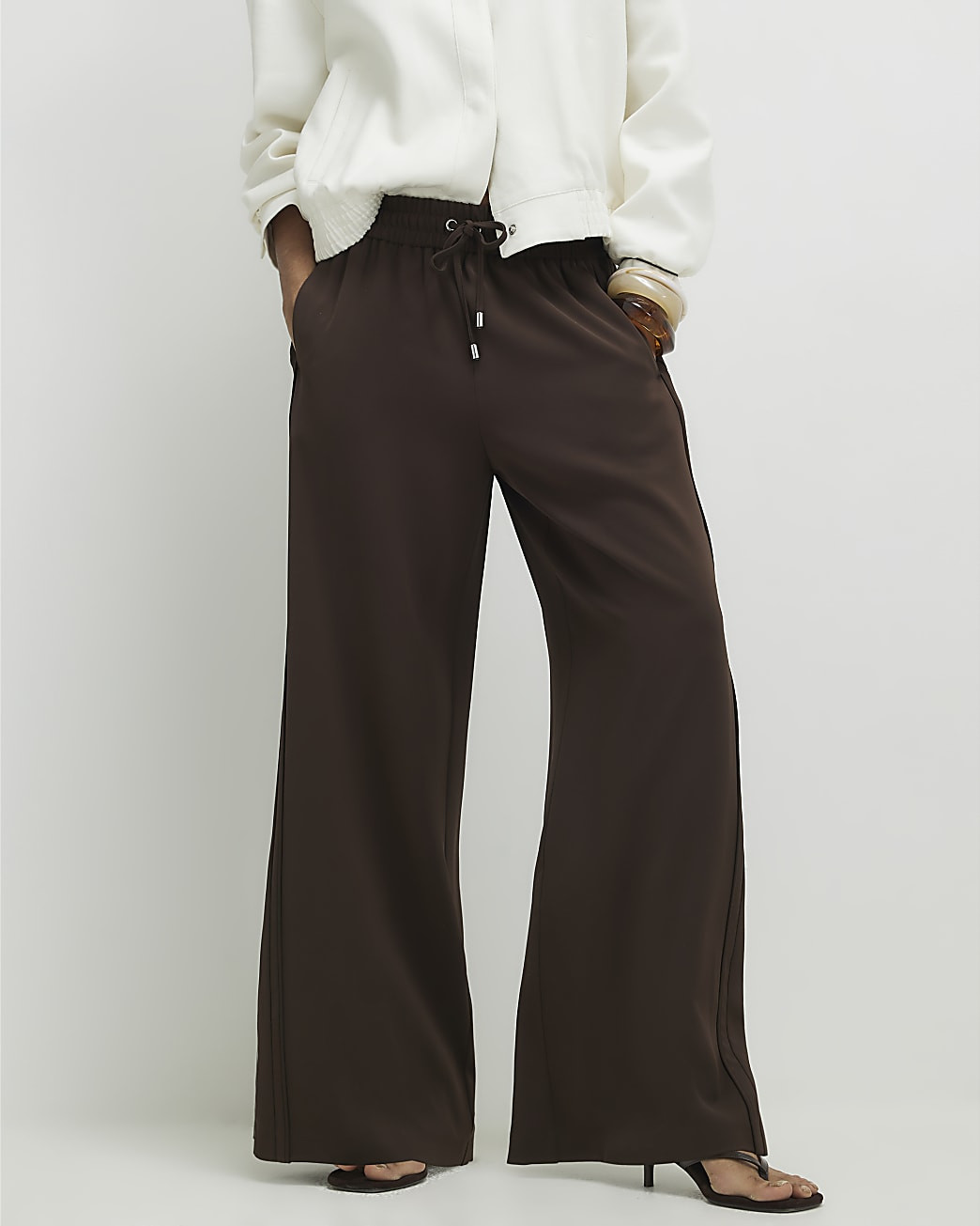 Brown Wide Leg Tailored Joggers | River Island UK & IE
