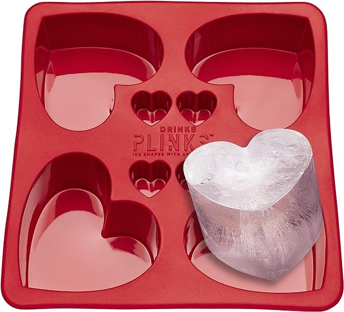 DRINKSPLINKS Large Heart Silicone Ice Cube Mold Makes 4 Perfect 3D Hearts - Reusable Silicone Ice... | Amazon (US)