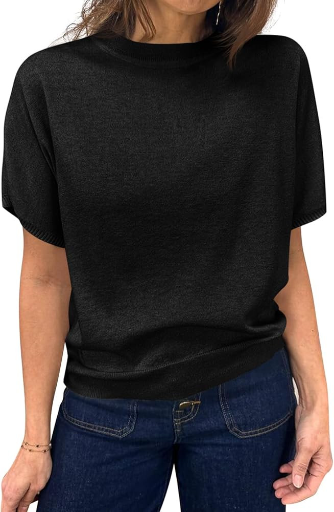 Saodimallsu Women's Short Sleeve Crew Neck Knit Pullover Sweater | Amazon (US)