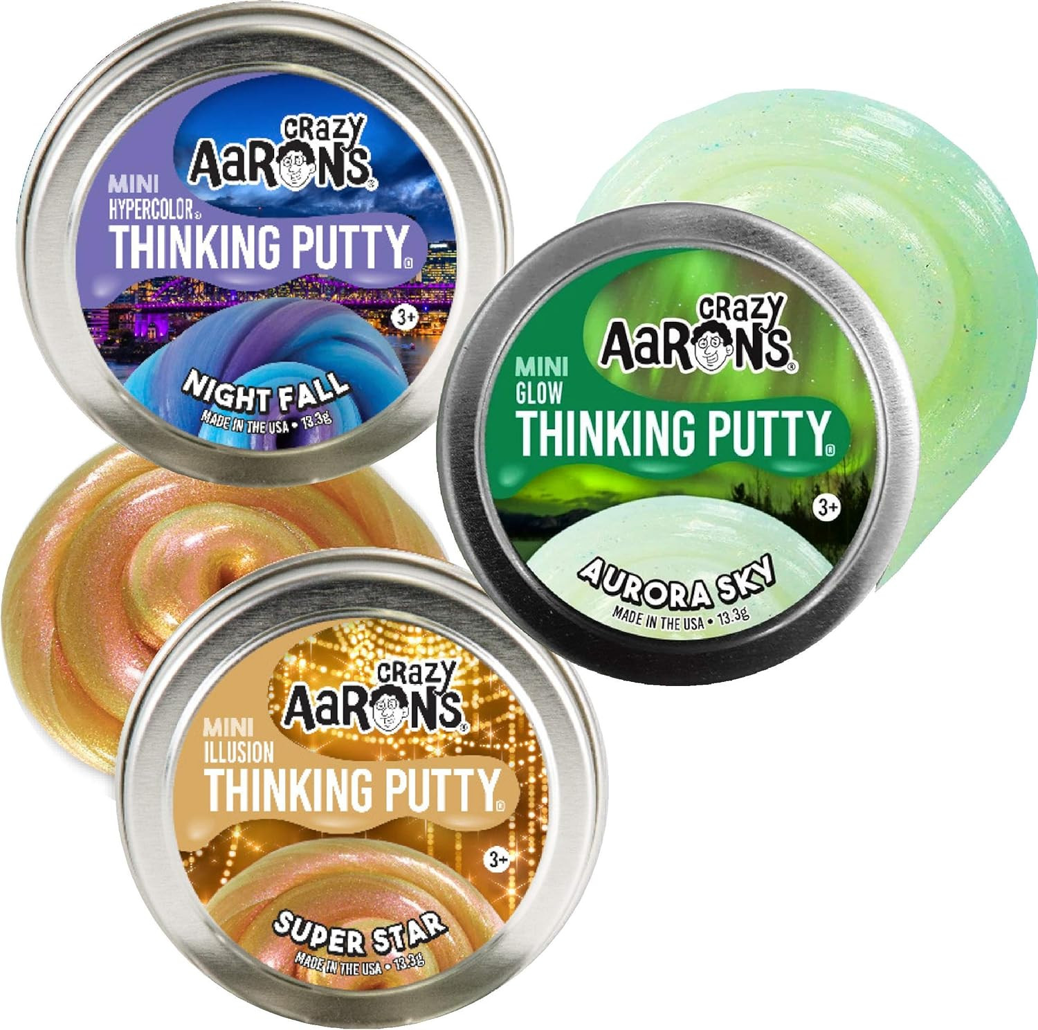 Crazy Aaron's Putty Super Sky Mini Tins (.47oz Each) Nightfall (Hypercolor), Super Star (Illusion... | Amazon (US)