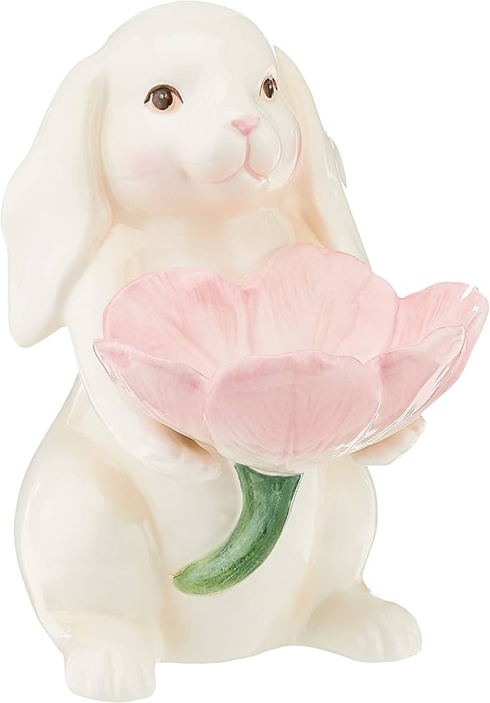 Fine Ceramic Bunny Rabbit Holding Pink Tulip Flowers Candy Candle Plate Figurine, 6-1/4" H | Amazon (CA)