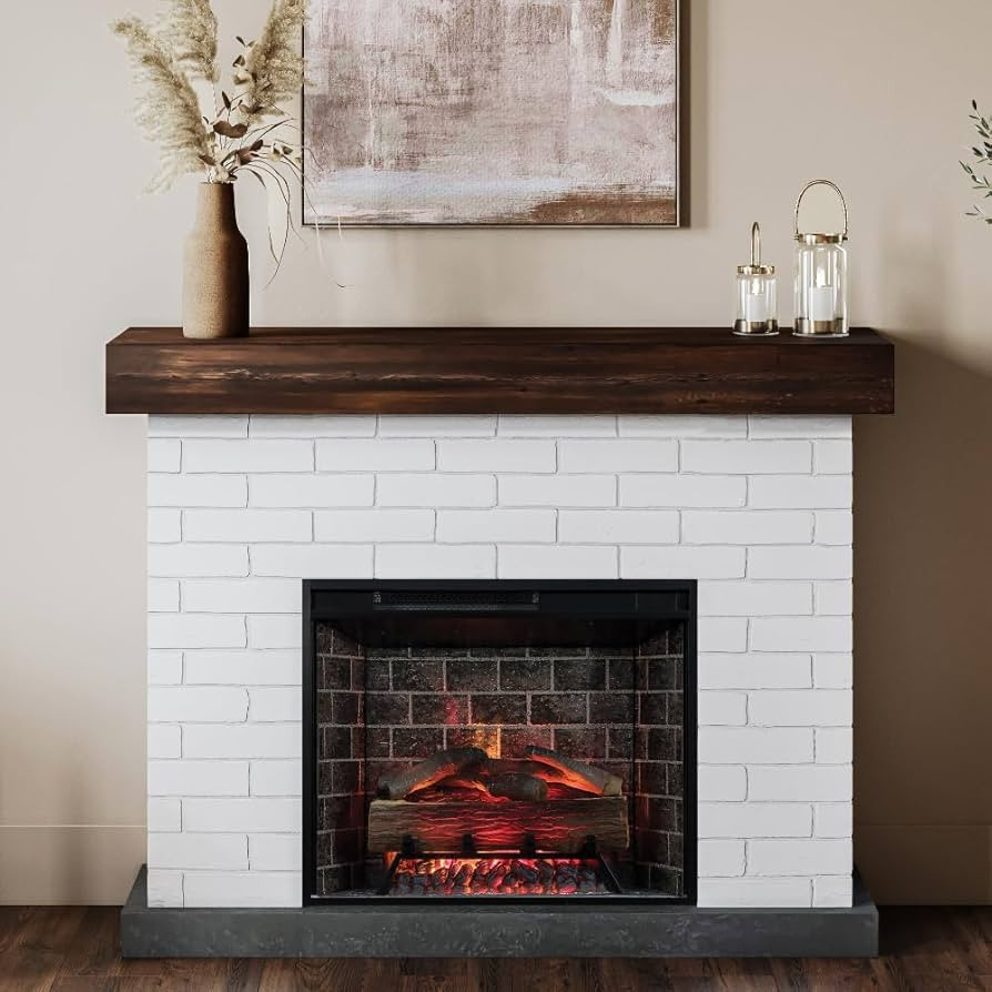 Country Living Jackson 55 Inch Wood Mantel with White Faux Brick Surround & 28" Smart Electric Fi... | Amazon (US)