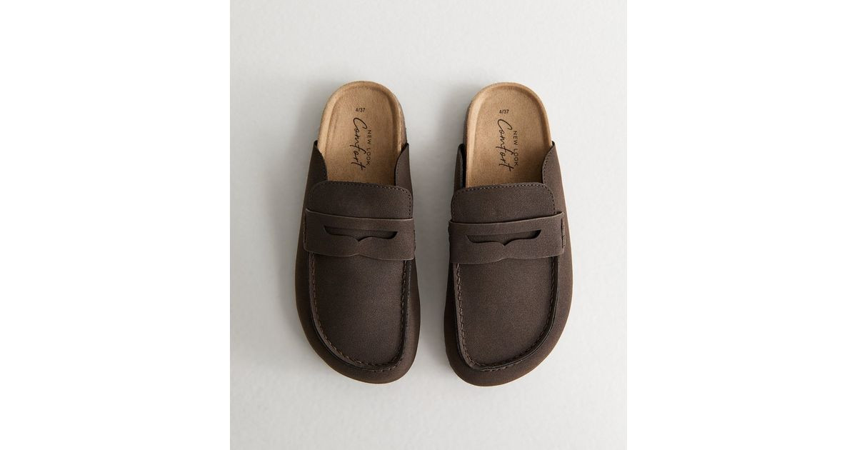 Brown Faux Suede Flat Loafer Mules | New Look | New Look (UK)