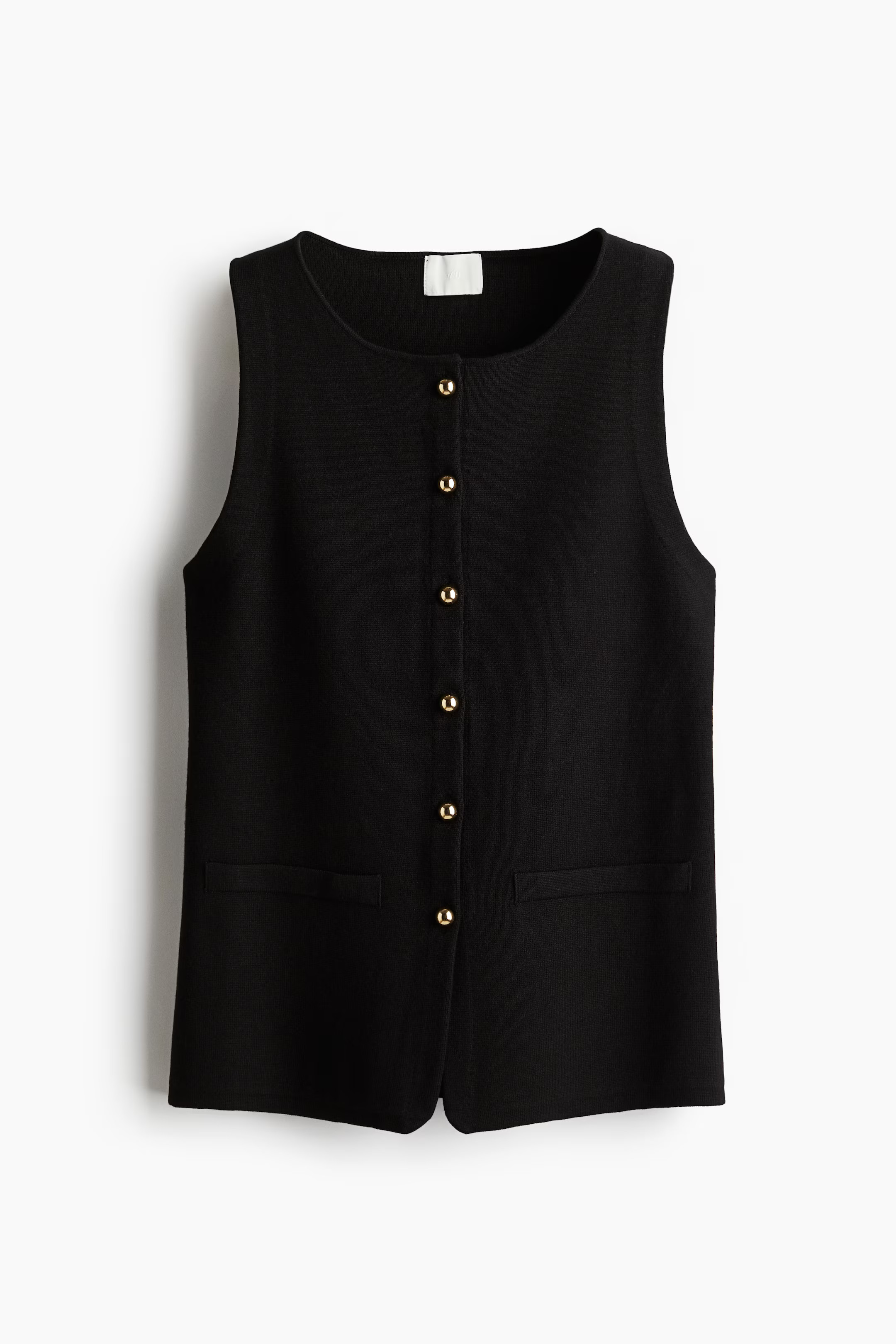 Button-front vest top - Round neck - Sleeveless - Dark grey marl - Ladies | H&M GB | H&M (UK, MY, IN, SG, PH, TW, HK)