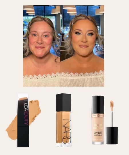 Bronze / base / conceal 
- huda beauty faux filter foundation stick in gingerbread 
- base is nars natural radiant in sante fe 
- conceal is toofaced ultra in pearl 

#LTKwedding #LTKunder100 #LTKbeauty