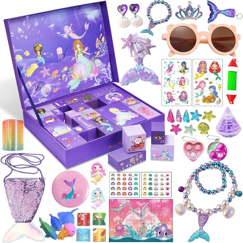 Advent Calendar 2024 for Girls - 24 Days Surprise Christmas Mermaid Gift Box - Christmas Countdow... | Amazon (US)