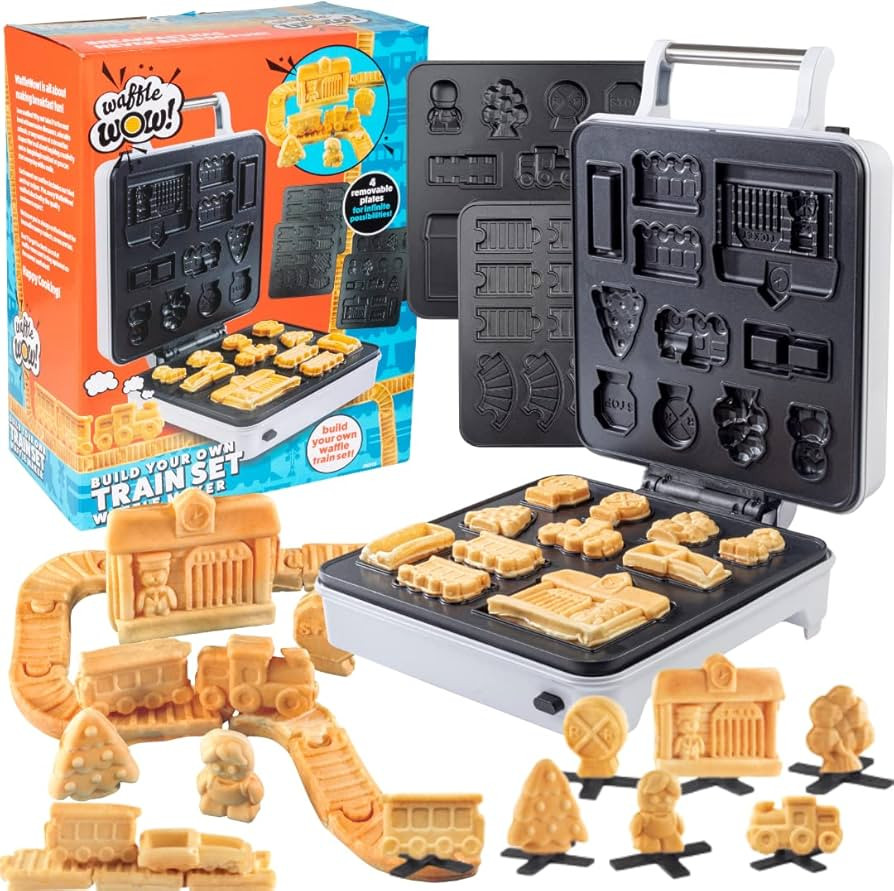 Train Set Waffle Maker- Build Waffle or Pancake Shaped Tracks, Cargo Cars Signs Station & More- F... | Amazon (US)