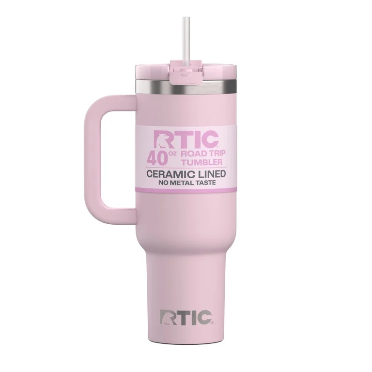 RTIC 40 oz Tumbler, Ceramic Lined, Leak-Resistant Straw Lid, Road Trip, Pale Pink | Walmart (US)