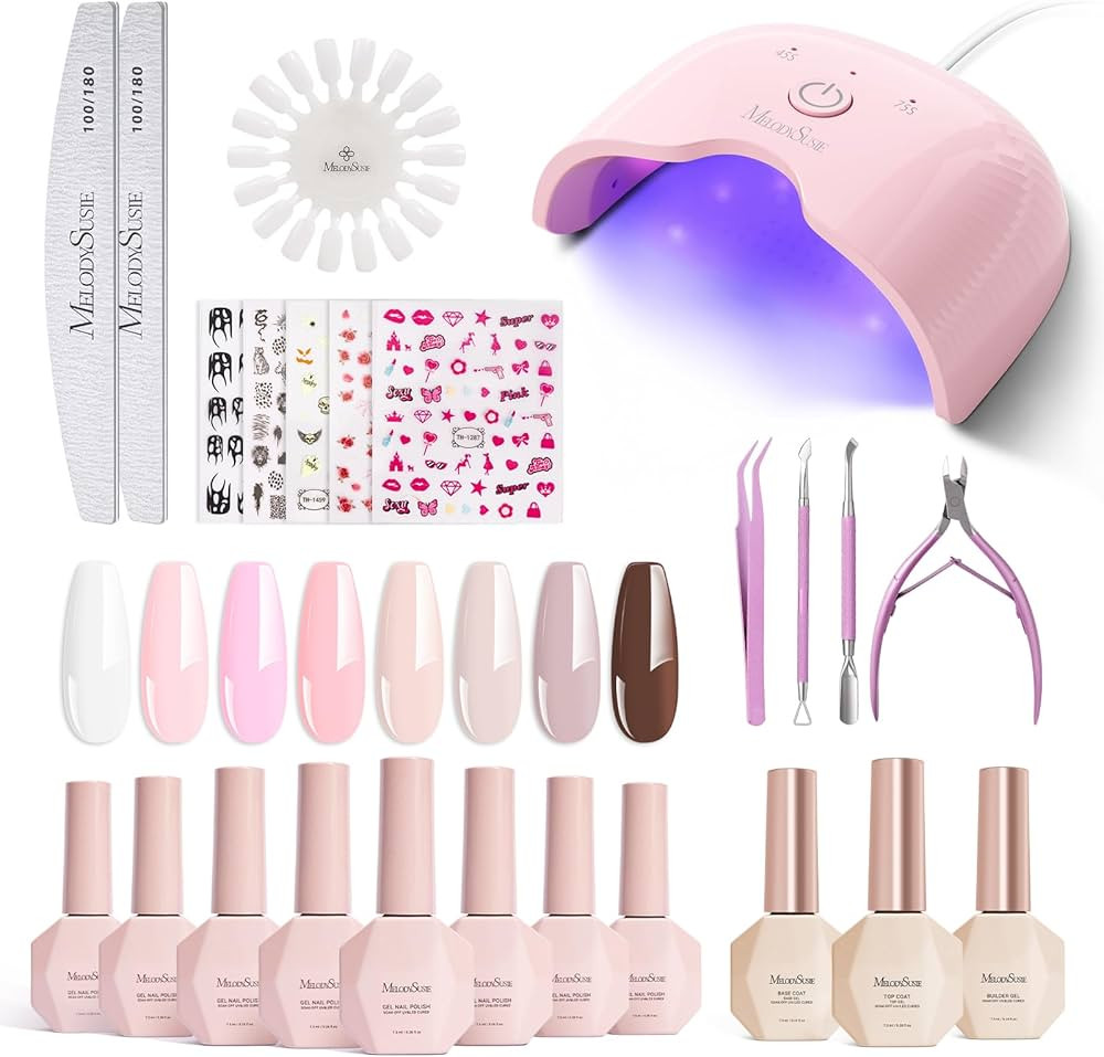 MelodySusie Gel Nail Polish Kit with UV Light P-ART06F- Popular Color Gel with Builder and Baser ... | Amazon (US)