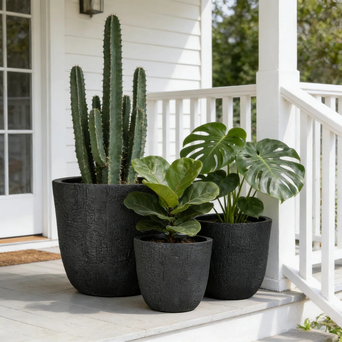 Set Of 3 Lightweight MGO Outdoor Planters With Drainage Holes, Crackle Stone Texture, Stackable A... | Wayfair North America