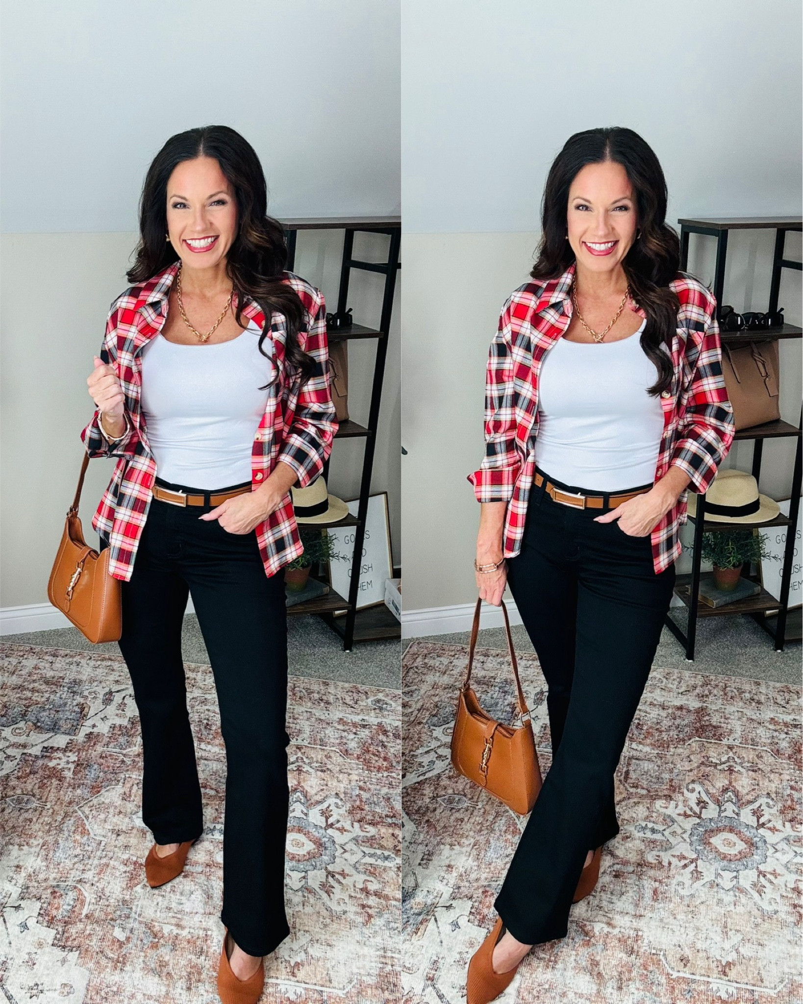 A look that screams fall but make it elevated! These jeans feel amazing and move with your body! 5’3/129lbs/34D-Med bra // small tank and flannel // 6 short in jeans // flats run TTS and super comfy #fallfashion #founditonamazon

#LTKFallSale #LTKShoeCrush #LTKFindsUnder50