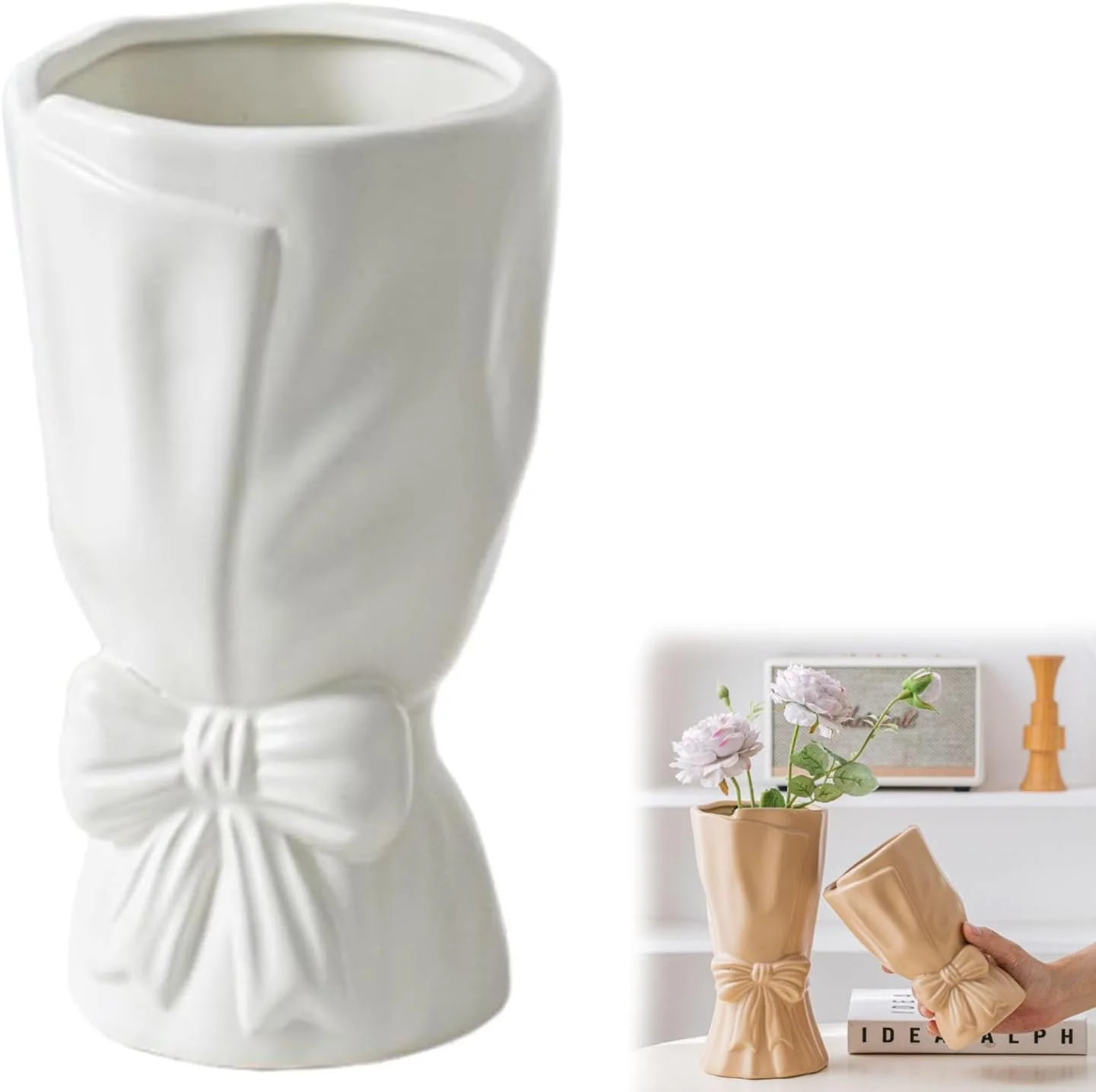 Bow Vase, Ceramic Vases for Home Decor， Ceramic Vase with Bow, Cute Flower Vases for Bouquet, F... | Walmart (US)