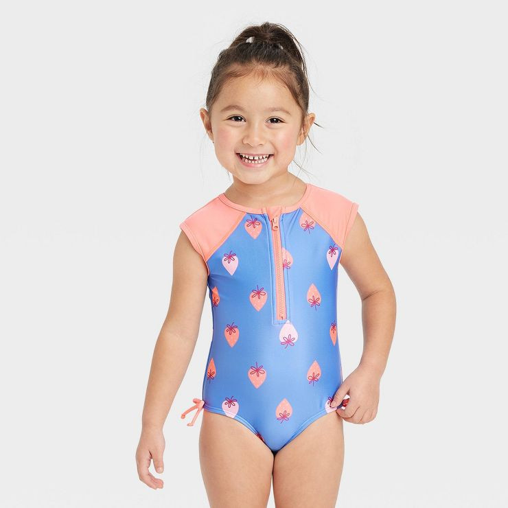 Toddler Girls' Strawberries One Piece Swimsuit - Cat & Jack™ Blue | Target
