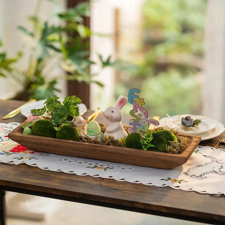 Decorative Wood Dough Bowl: Large Long Wooden Bowl for Entry Way Table Home Decor - Coffee Table ... | Walmart (US)