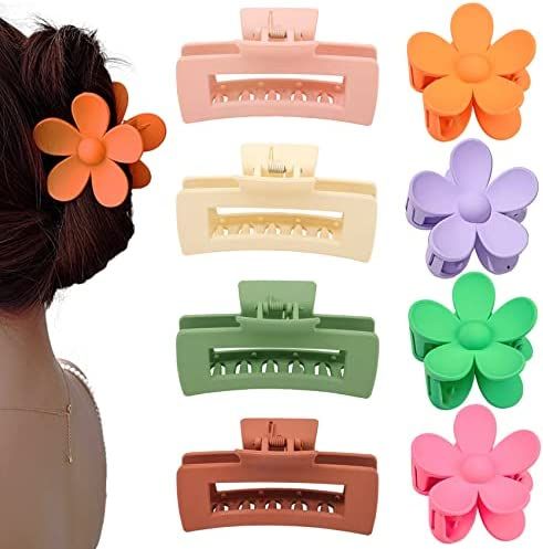 8 Pack Large Hair Claw Clips Flower and Rectangle Matte Claw Clips Non-Slip No Broken Clamps Hair Ho | Amazon (US)