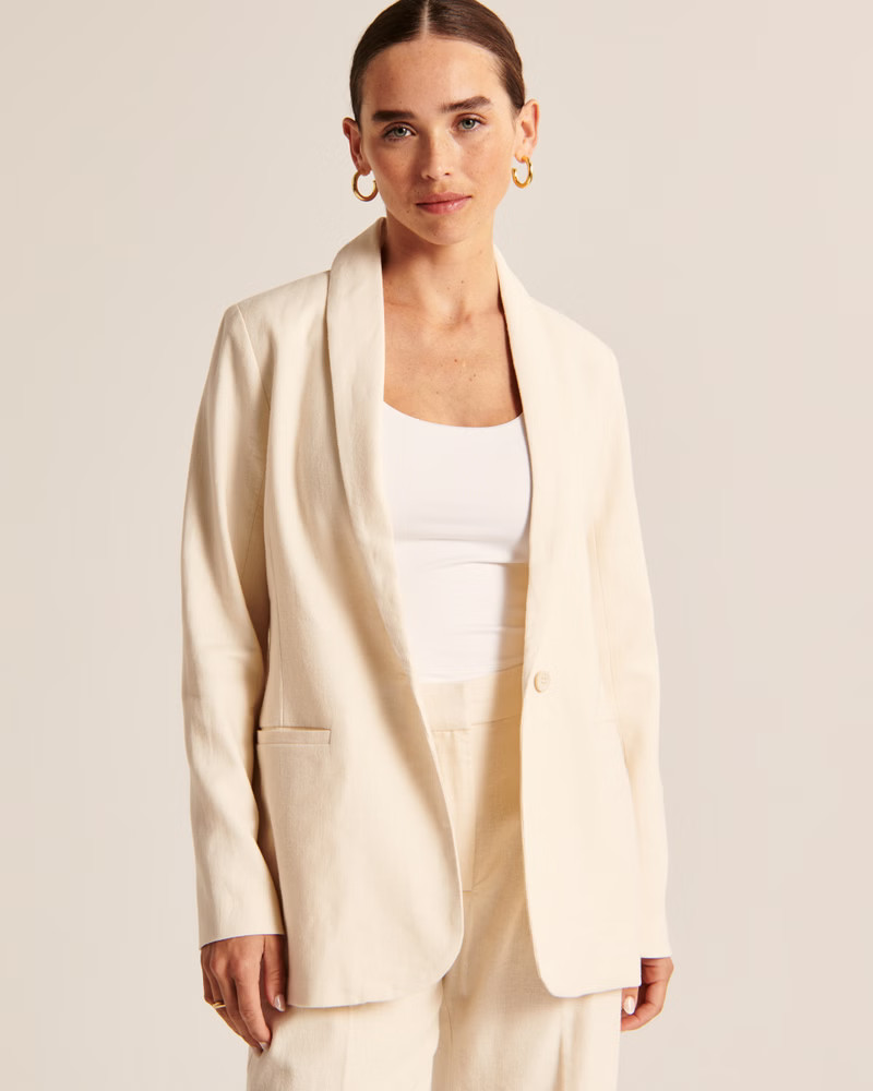Linen-Blend Shawl Collar Blazer | Abercrombie & Fitch (US)