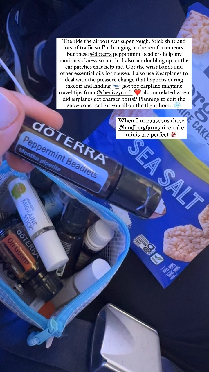 My anti-motion sickness goodie bag 💯 helps with my nausea, dizziness and migraines while traveling. #migraine #motionsickness #naturalremedies #essentialoils #travel

#LTKTravel #LTKVideo