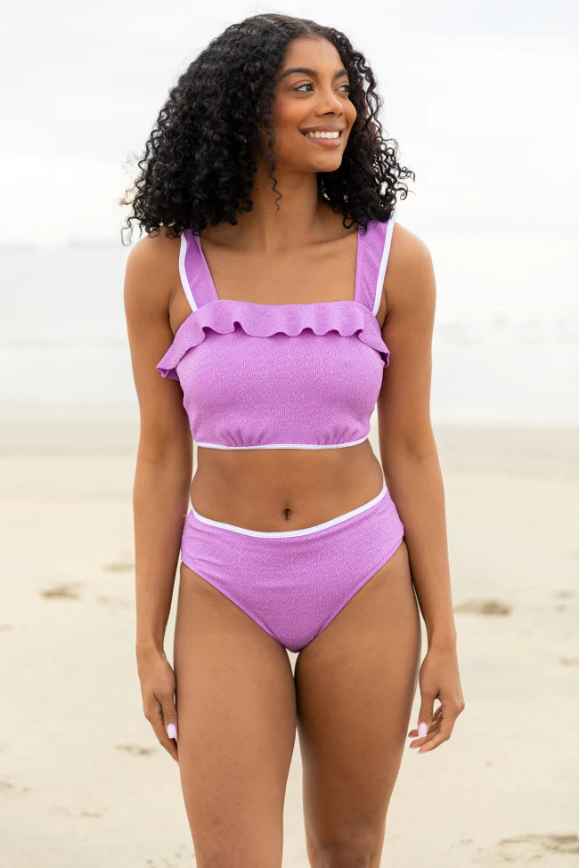 Let's Sea What Happens Purple Ruffle Detail Bikini Top SALE | Pink Lily