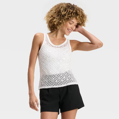 Women's Embellished Crochet Tank Top - A New Day™ White XL | Target