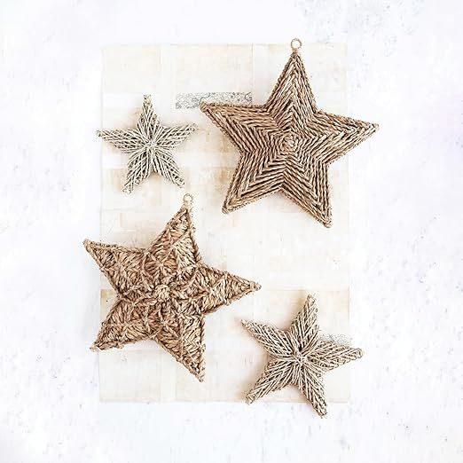 Creative Co-Op 10-1/4"H & 8-3/4"H Hand-Woven Seagrass Star Ornaments, Natural, Set of 2 | Amazon (US)