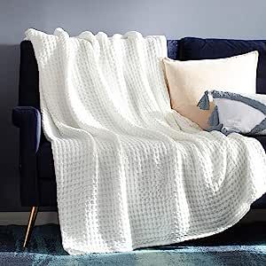 Bedsure Waffle Cotton Blanket Throw - Cream White Viscose from Bamboo Waffle Weave Throw Blanket ... | Amazon (US)