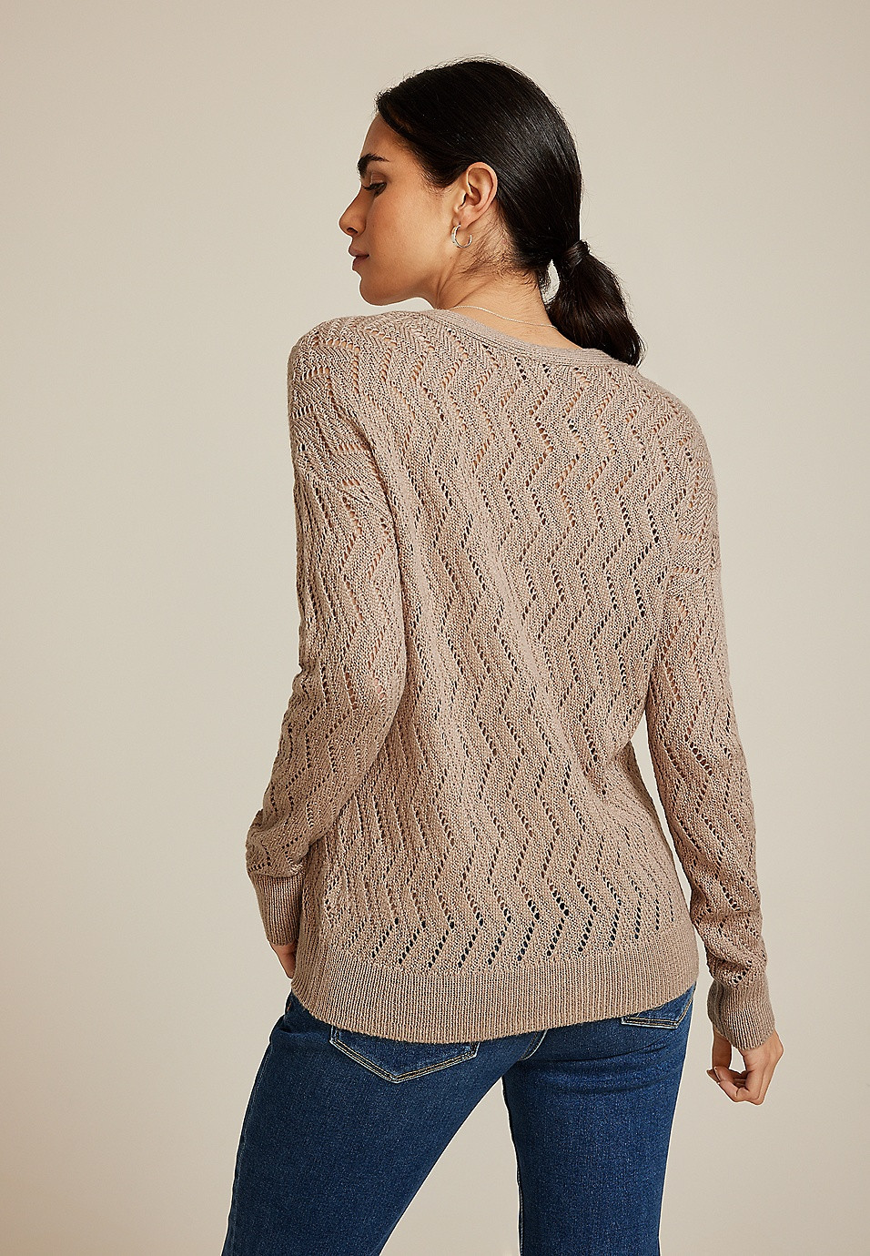 Zig Zag Pointelle Button Front Cardigan | Maurices