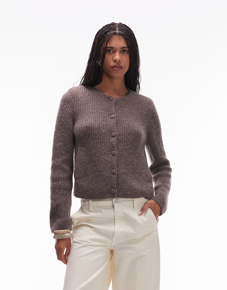& Other Stories alpaca wool blend cardigan jacket with jet pockets in mole brown | ASOS (Global)