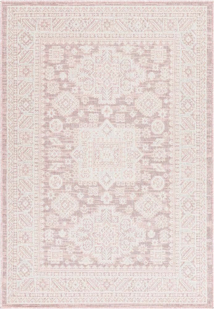 Rugs.com Outdoor Aztec Collection Rug – 4' x 6' Pink Flatweave Rug Perfect for Living Rooms, La... | Amazon (US)