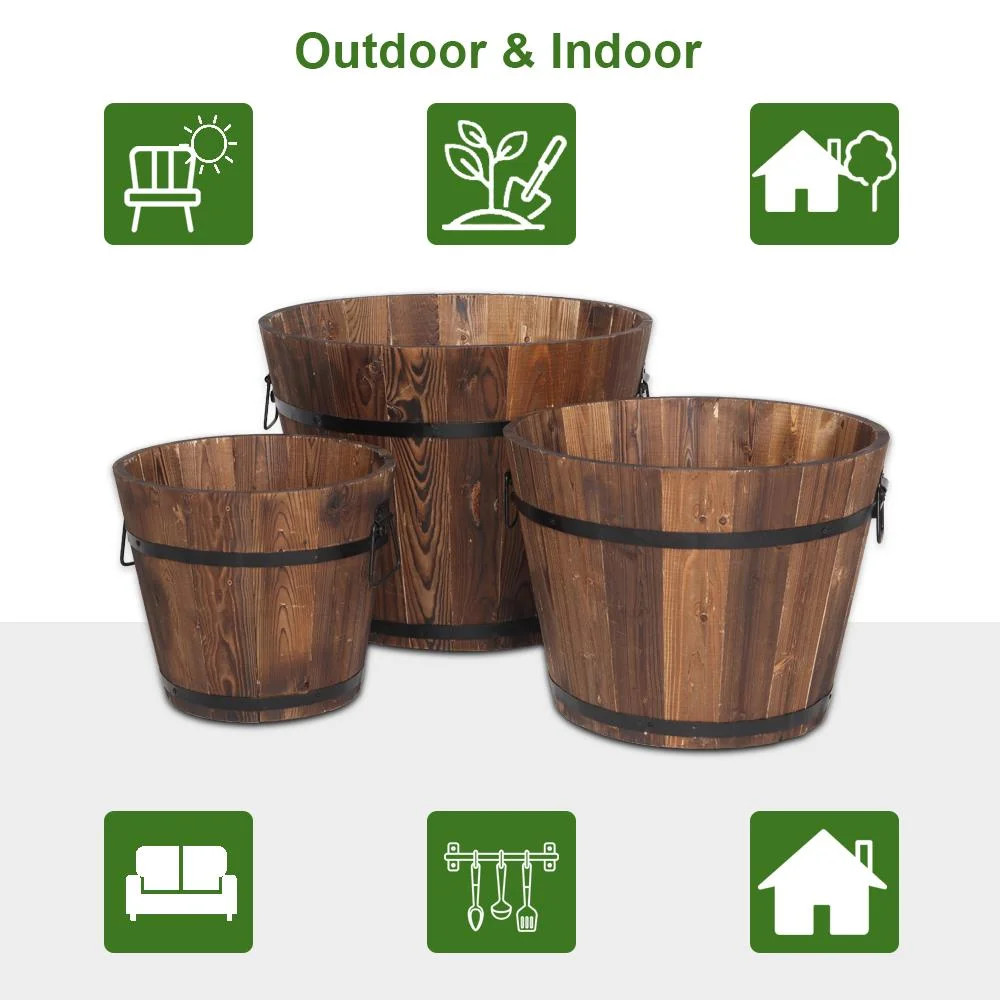 Ktaxon Wooden Bucket Barrel Planters Flower Pots for Plants Garden Outdoor Indoor Decor, Set of 3 | Walmart (US)