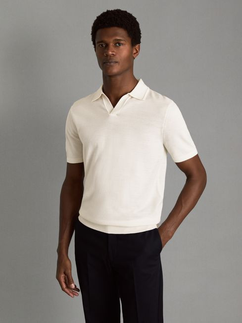 Merino Wool Open Collar Polo Shirt | Reiss UK