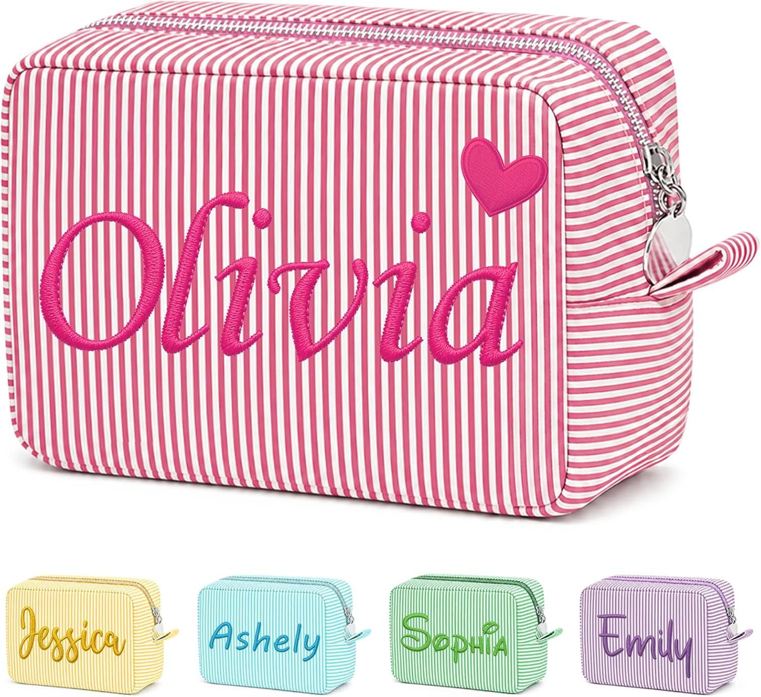 Personalized Makeup Bag for Woman Teen Girls with Embroidered, Custom Large Capacity Cute Cosmetic Travel Toiletry Bag Pouch with Name & Pattern, Bridesmaid Gifts for Birthday Weeding Anniversary | Amazon (US)