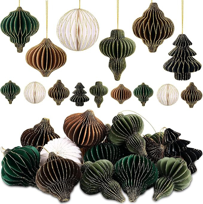 Janinka 24 Pcs Christmas Paper Honeycomb Ornaments 3D Mini Glitter Edge Honeycombs Lantern Reusab... | Amazon (US)