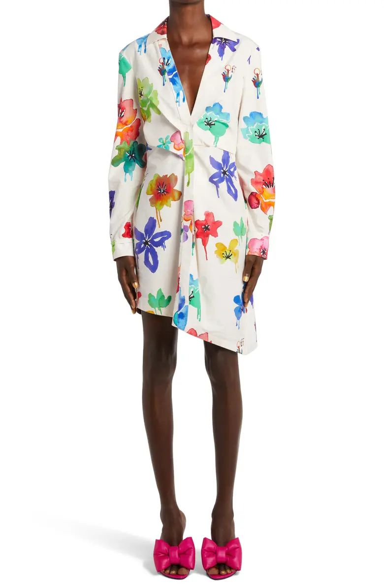 Floral Print Asymmetric Long Sleeve Organic Cotton Poplin Shirtdress | Nordstrom