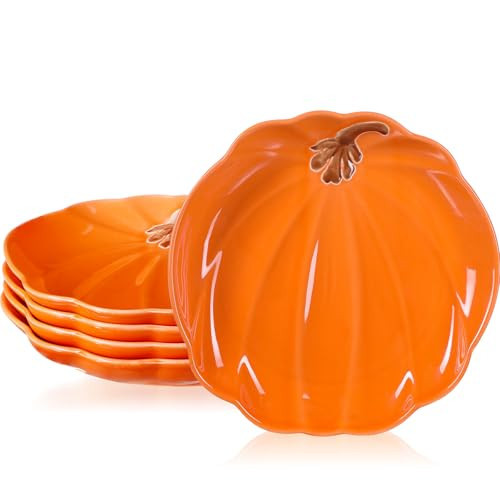 Rtteri Pumpkin Ceramic Plates 8 Inch Thanksgiving Ceramic Pumpkin Platter Fall Versatile Serving Dish for Salads Fruit Dessert Smooth Textured Dinnerware Thanksgiving Fall Table Decoration | Amazon (US)